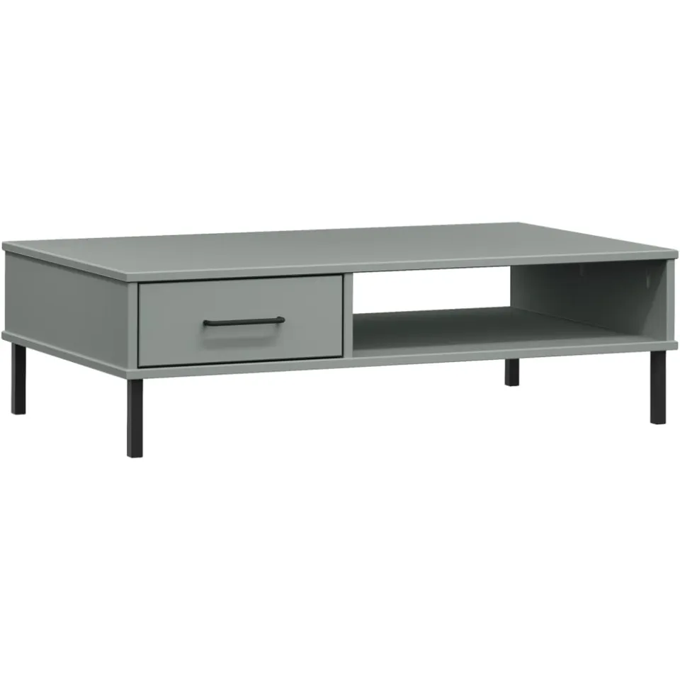 vidaXL Salontafel met metalen poten OSLO massief grenenhout grijs, foto 3