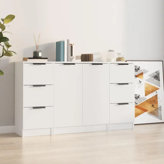 vidaXL Dressoirs 3 st bewerkt hout wit, foto 2