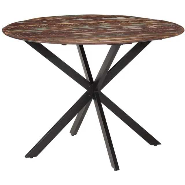 vidaXL Eettafel - Ø110x78 - cm - massief - gerecycled - hout - en - staal Bruin