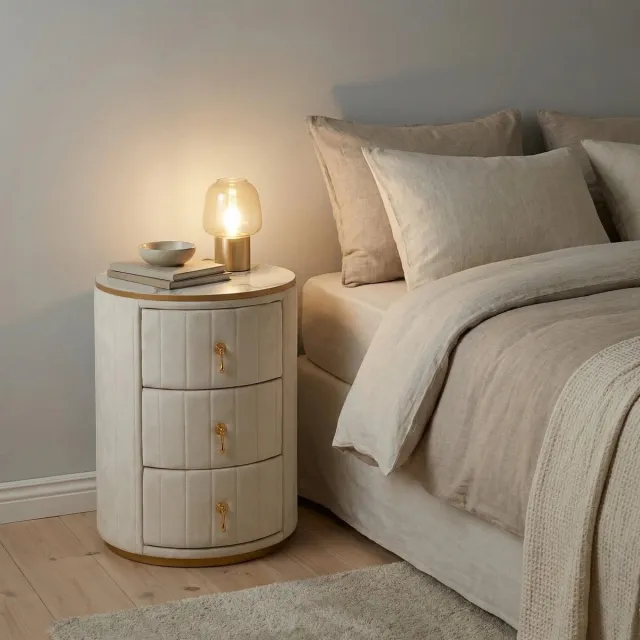 STILVORA Nachtkastje - Ronde Luxe Opbergkast Met 3 Lades - Voor Slaapkamer En Woonkamer - Fluweel Metaal MDF - 40x40x52,5 Cm Wit