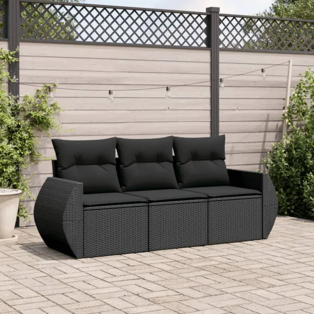 vidaXL 3-delige Loungeset met kussens poly rattan zwart, foto 2