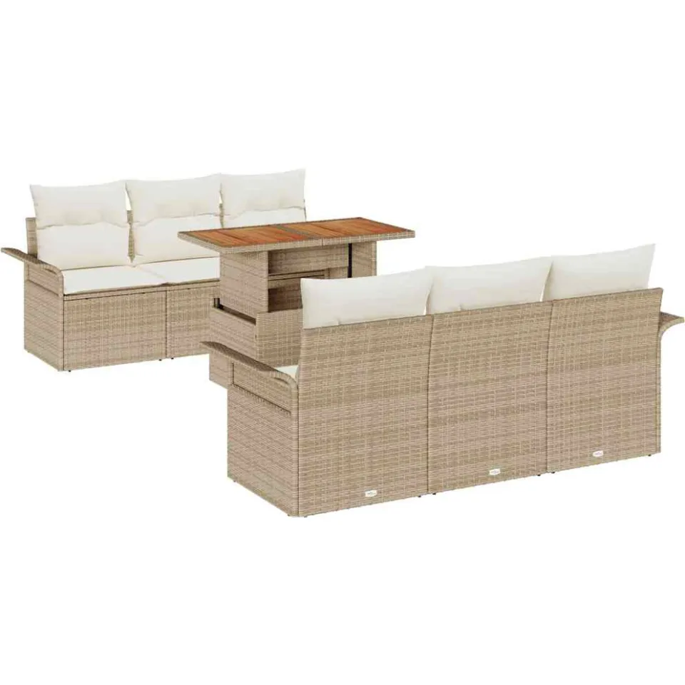vidaXL Tuin Sofa Set 7 st Beige Poly riet