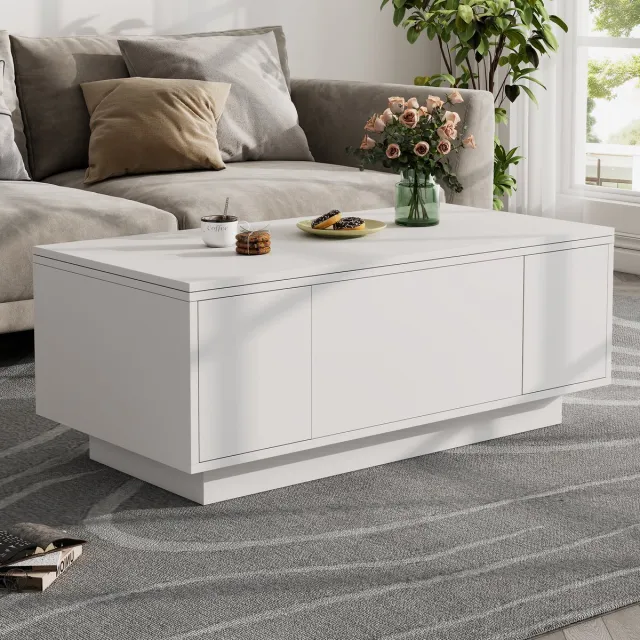HAUSS SPOLE Salontafels - Vierkante Salontafel Met Dubbel Hefmechanisme - Verborgen Opbergruimte - 100x50x55,5 cm - Spaanplaat - Wit