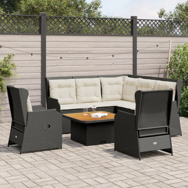 vidaXL 5-delige Loungeset met kussens poly rattan zwart, foto 2