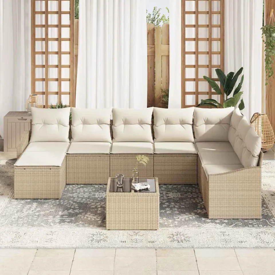 vidaXL Bankstel 9 st Beige poly rattan, foto 3