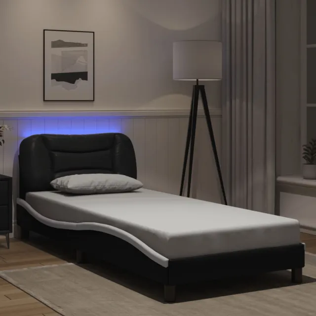 vidaXL Bedframe met LED zonder matras "Hvar" zwart en wit 90x190 cm