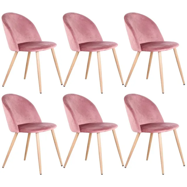 Corenia Eetkamerstoelen - Eetstoelen - Ergonomische Keukenstoelen - 6 Stuks - met Rugleuning - Voor Keuken - Eetgedeelte - Zachte Fluwelen Zitje - Metalen Voeten - 80 x 48 x 43 cm - Roze