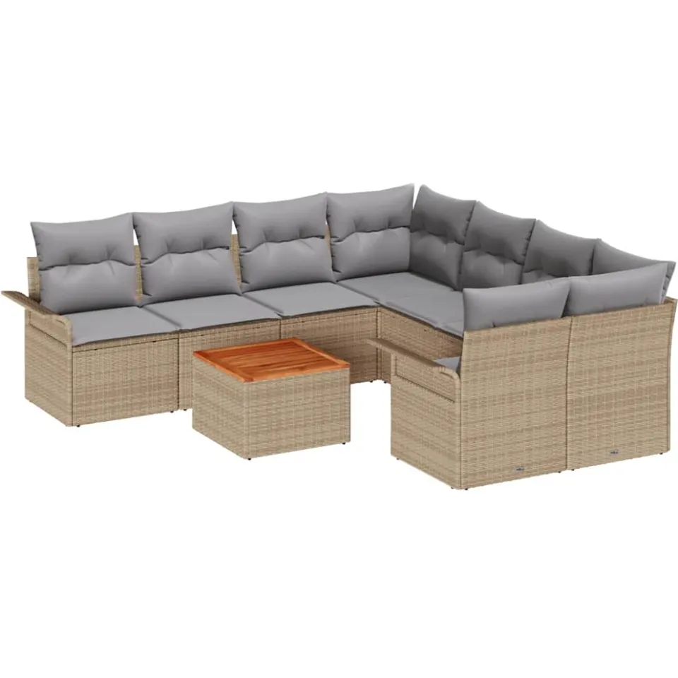 vidaXL Tuinbankenset 9 st Beige poly rattan