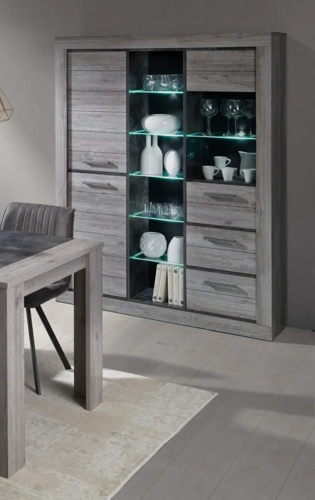 Favorie Glasvitrine Twido 138 cm breed met led verlichting grijs