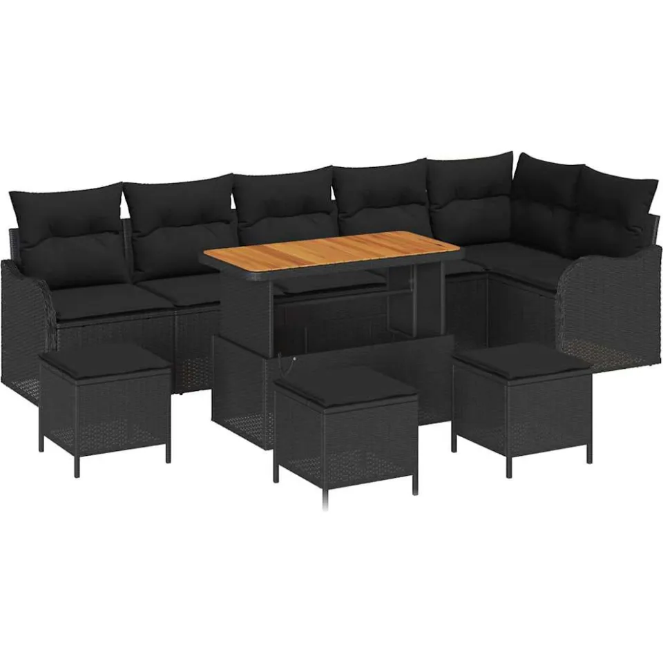 vidaXL Tuinbankenset 10 st Zwart poly rattan