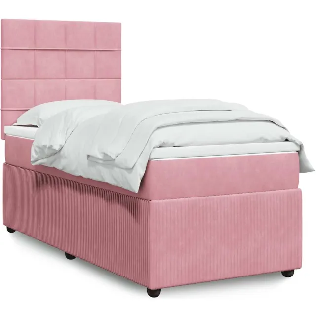 vidaXL Boxspring met matras fluweel roze 100x200 cm