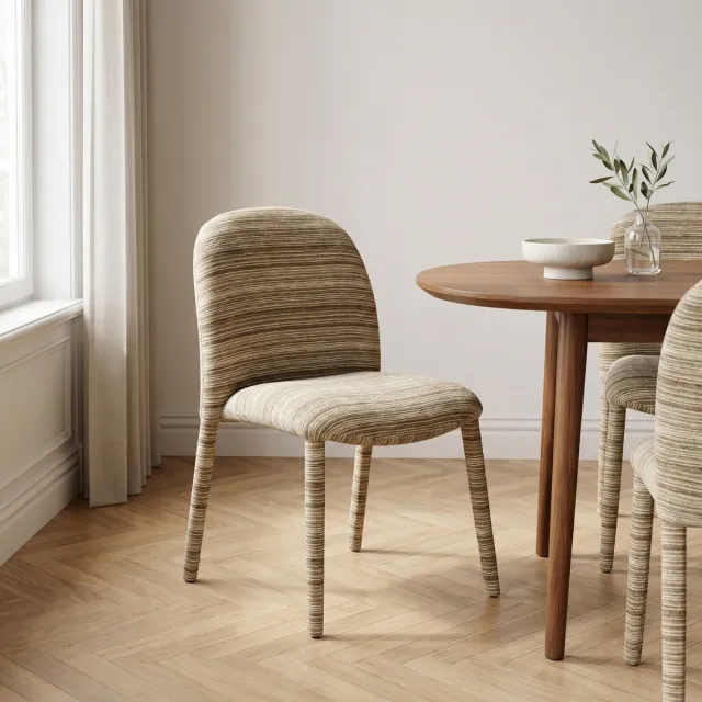 Giga Meubel Eetkamerstoel Mia Taupe – Chenille – Stapelbaar - Set van 2