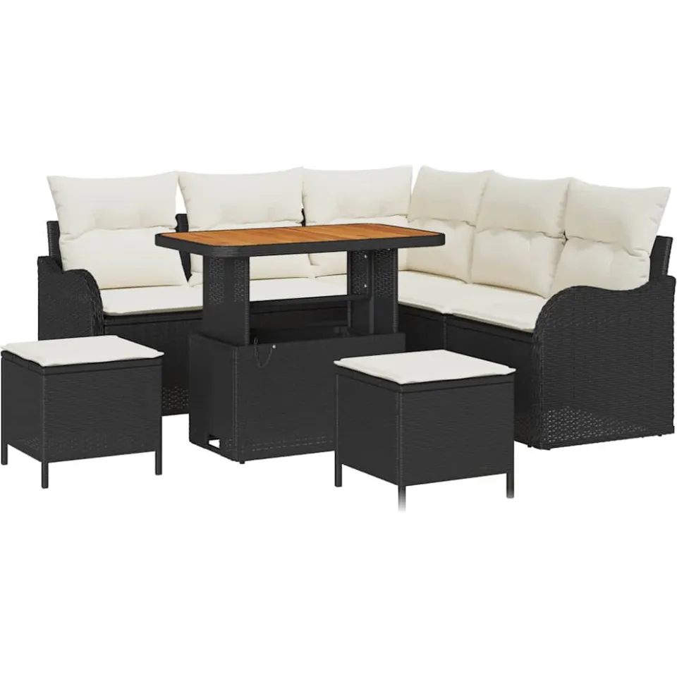 vidaXL Tuinbankenset 8 st Zwart poly rattan