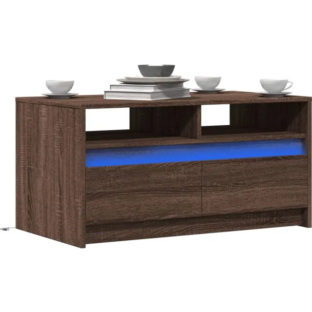 vidaXL Salontafel met LED-verlichting bewerkt hout bruin eikenkleur
