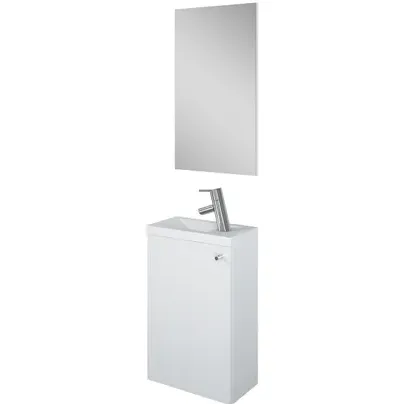 AquaVive - Praxis Eigen Merk Aquavive Fonteinmeubelset Zena - Inclusief Wastafel En Spiegel - Softclose - Hoogglans Wit - 39,8x21,5x60cm
