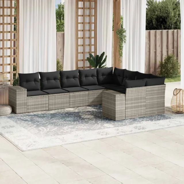 vidaXL 9-delige Loungeset met kussens poly rattan lichtgrijs grijs, foto 2