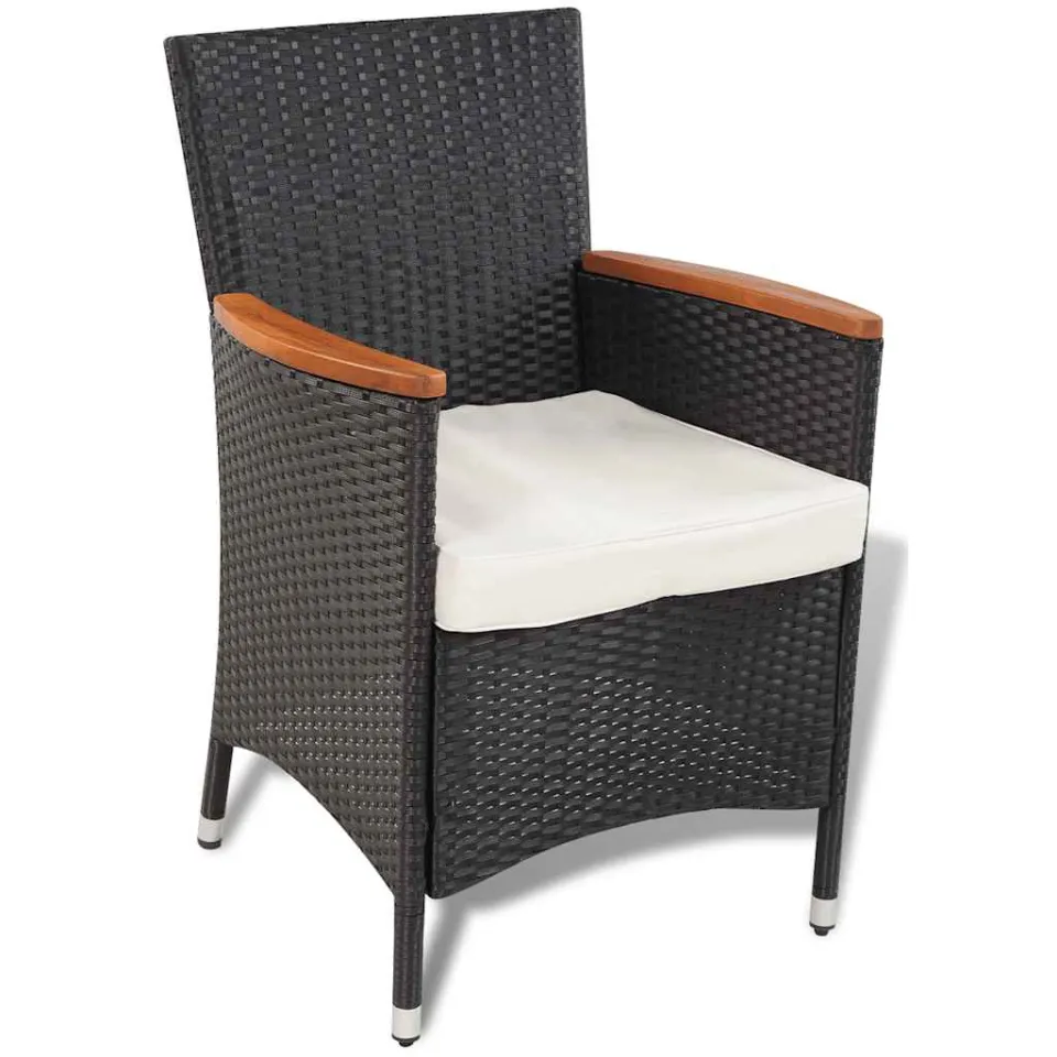 vidaXL 5-delige Tuinset met kussens poly rattan zwart