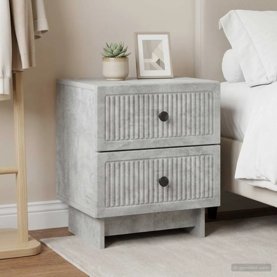 vidaXL Nachtkastje 2 st Betongrijs 43 x 34,5 x 47,5 cm Bewerkt hout grijs, foto 4