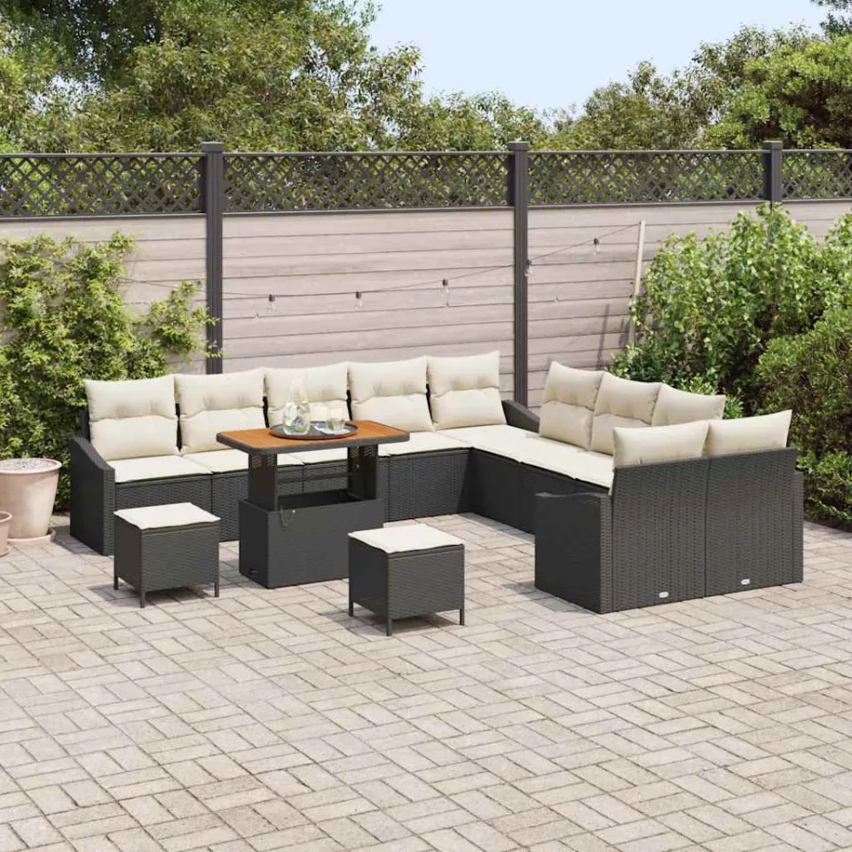 vidaXL Tuinbankenset 13 st Zwart poly rattan, foto 3