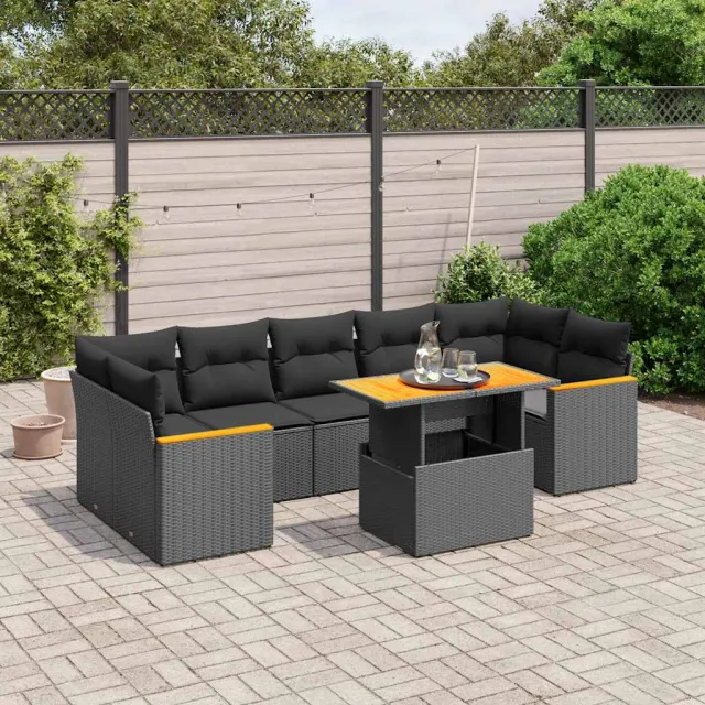 vidaXL 8-delige Loungeset met kussens poly rattan zwart, foto 2