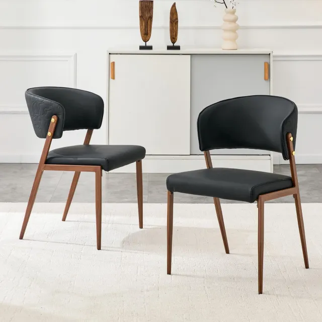 DESMIU Eetkamerstoel 51 Cm - Modern Gevoerd Met Armleuningen En Ergonomische Rugleuning - Voor Eetkamer, Keuken En Kantoor - Kunstleer - Zwart