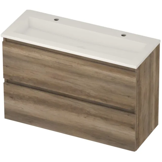 Basic-Line Mood 39 Badmeubelset Acryl 2 Kraangaten Greeploos 100x39x62 cm Scotch Oak Glans Wit