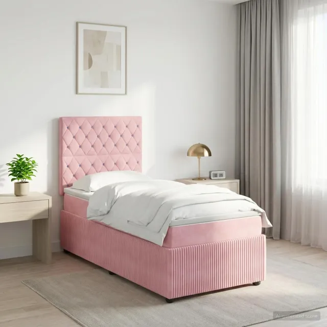 vidaXL LED Boxspring Bed met Matras Roze 100 x 200 cm Fluweel