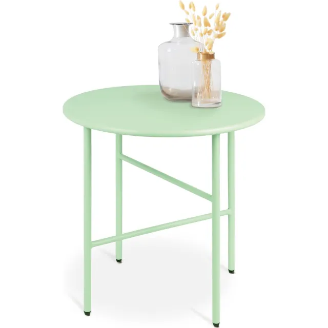 bomoe Finn Ronde Bijzettafel Metaal Munt 44 cm Tafelblad Krasbestendig Stabiel, Lichtgewicht Salontafel Binnen & Buiten