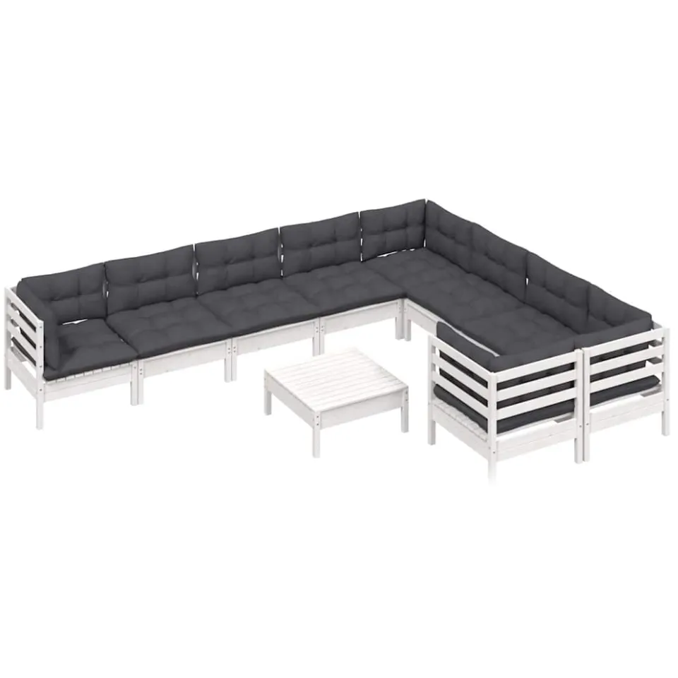 vidaXL 10-delige Loungeset met kussens grenenhout wit