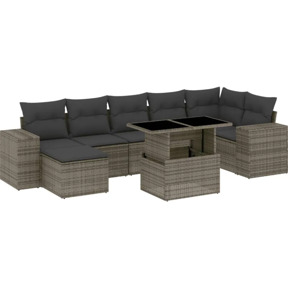 vidaXL 8-delige Loungeset met kussens poly rattan grijs, foto 3