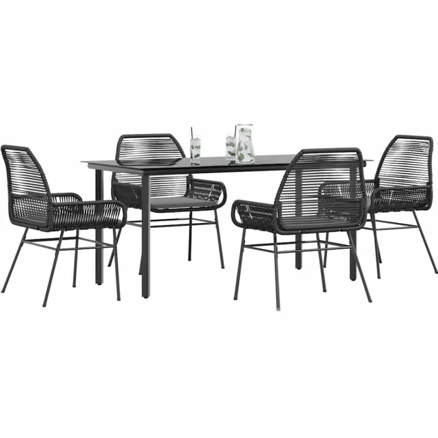 vidaXL 5-delige Tuinset met kussens poly rattan glas zwart