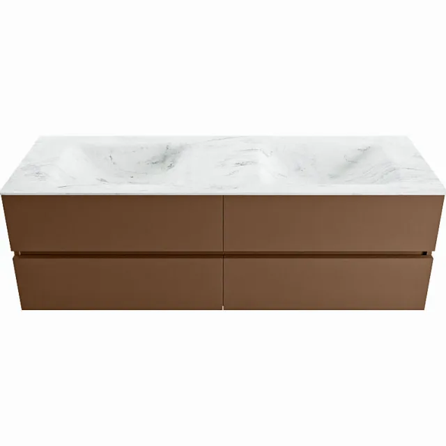Mondiaz VICA-DLUX 150cm badmeubel onderkast Rust 4 lades. Inbouw wastafel CLOUD dubbel zonder kraangat, kleur Opalo.