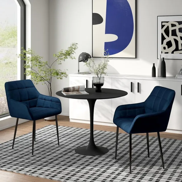 House&Garde Veloura Luxe Velvet Eetkamerstoelen met Armleuningen Set van 6 – Moderne Keukenstoelen met Zachte Bekleding, Metalen Poten en Comfortabele Zitting 58 x 47 x 83 cm Blauw wit