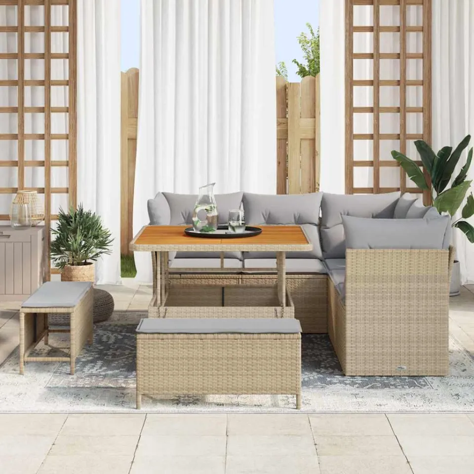 vidaXL Tuinbankenset 8 st Beige poly rattan, foto 3