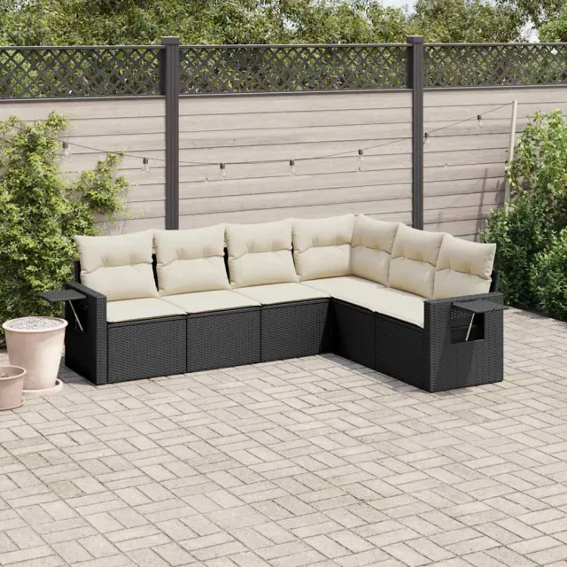 vidaXL 6-delige Loungeset met kussens poly rattan zwart, foto 2
