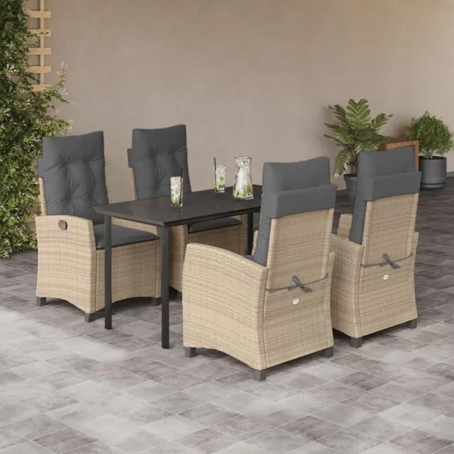 vidaXL 5-delige Tuinset met kussens poly rattan gemengd beige, foto 2