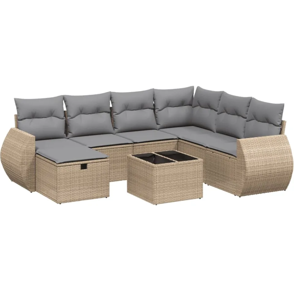 vidaXL 8-delige Loungeset met kussens poly rattan gemengd beige, foto 4