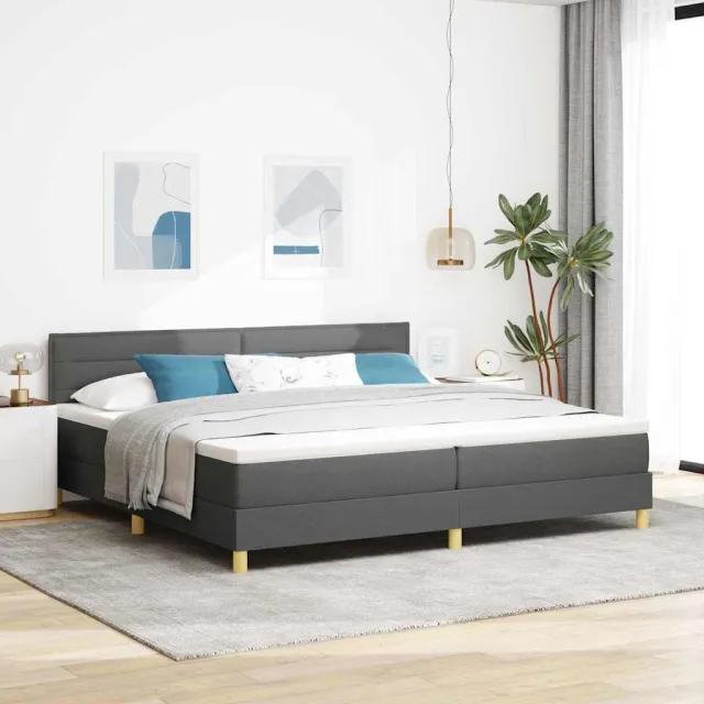 vidaXL LED Box Spring Bed met hoofdeinde Donkergrijs 200 x 200 cm Stof