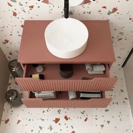 Aurlane Wastafelonderkast Emilien 46cm - Terracotta Mat - Met 2 Lades - Met Mat Witte Wastafel, foto 3
