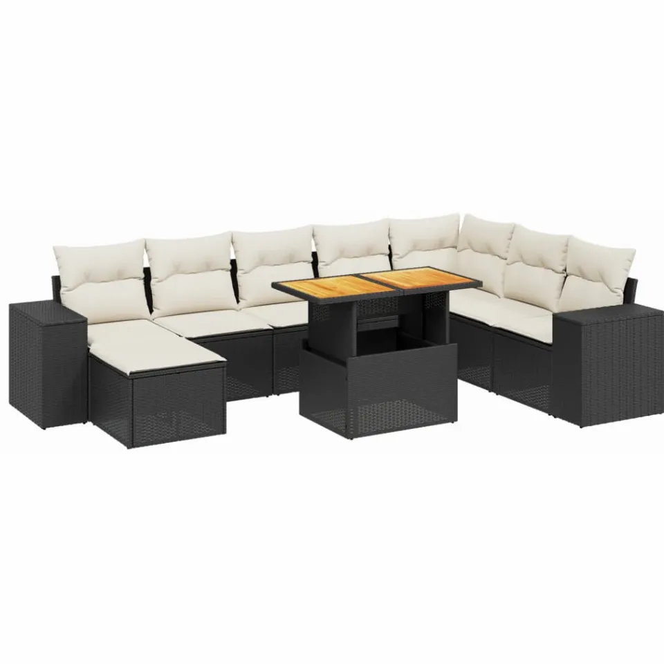 vidaXL 9-delige Loungeset met kussens poly rattan zwart, foto 4