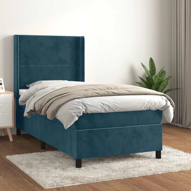 vidaXL Boxspring met matras fluweel donkerblauw 100x200 cm blauw