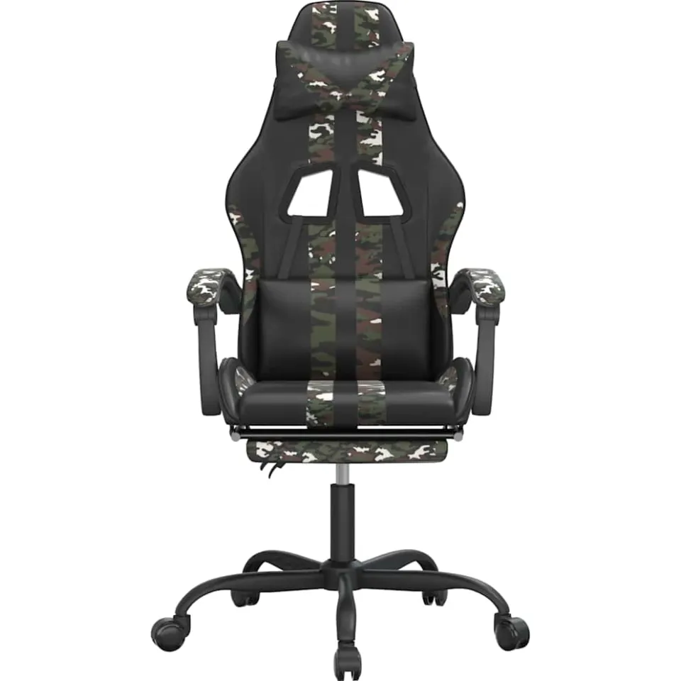 vidaXL gamestoel draaibaar met voetensteun kunstleer zwart&camouflage Groen