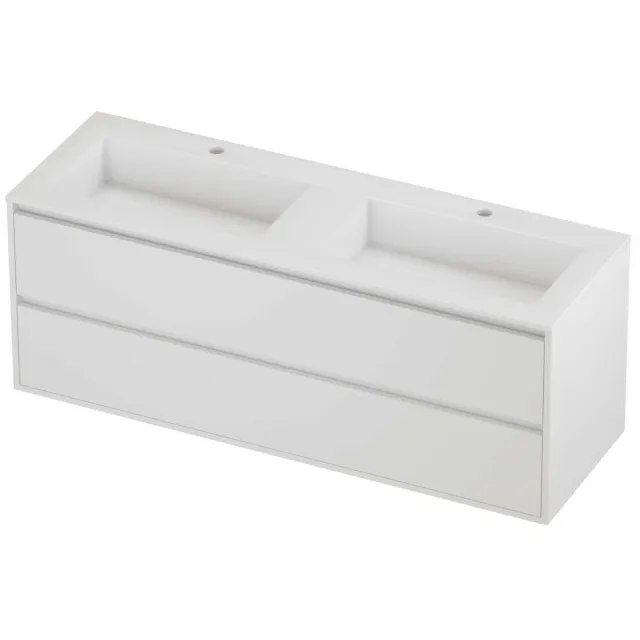 Proline Aristo Badmeubelset Polystone Elegant 2 Gaten 140x46x54 cm Glans Wit Mat White Mat Wit