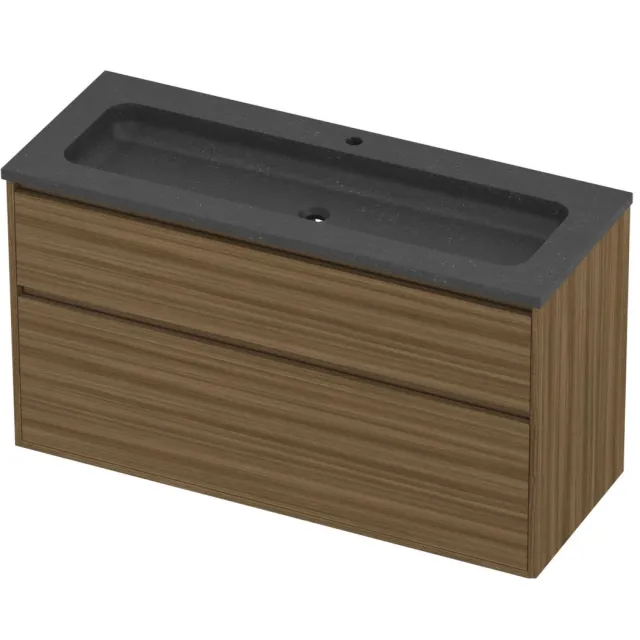 Proline Rollo Badmeubelset Hardsteen Elegant 1 Gat 2 Laden 120x46x67 cm Blue Stone Caramel Walnut Houtlook