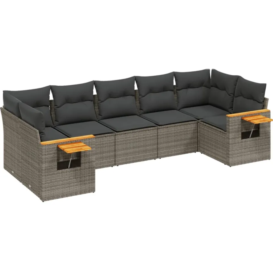 vidaXL 7-delige Loungeset met kussens poly rattan grijs, foto 3