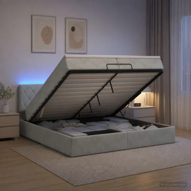 vidaXL Ottoman Bed met Matrassen en LED Lichtgrijs 200 x 200 cm