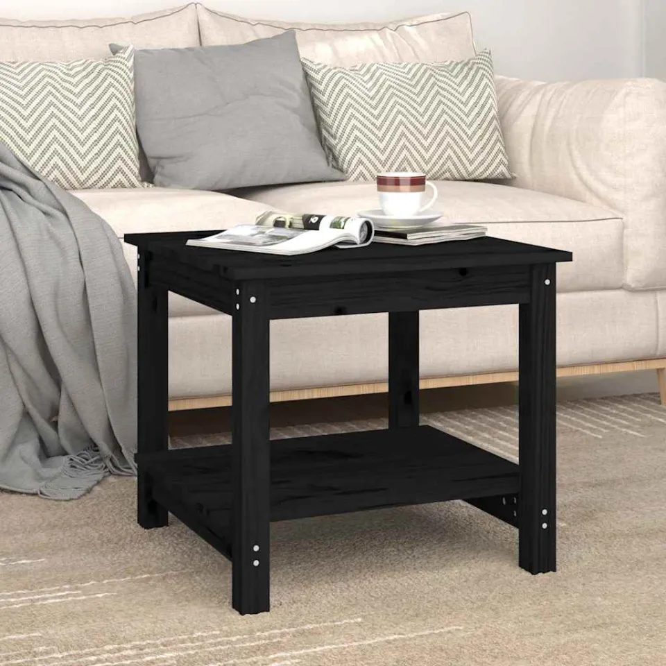 vidaXL Salontafel 50x50x45 cm massief grenenhout zwart, foto 4