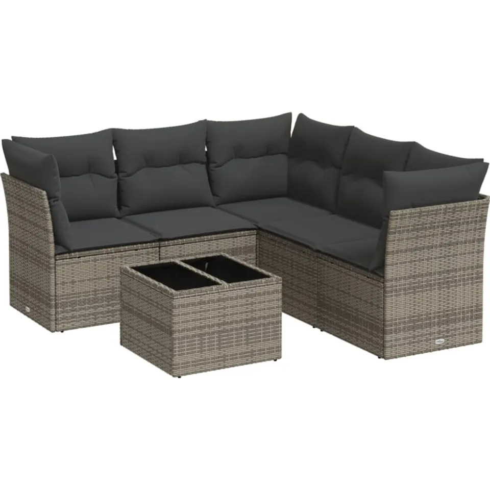 vidaXL 6-delige Loungeset met kussens poly rattan grijs