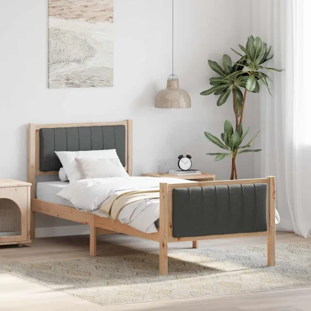 vidaXL Bedframe Bruin en donkergrijs 75 x 190 cm Massief grenenhout