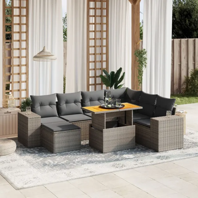 vidaXL 8-delige Loungeset met kussens poly rattan grijs, foto 2